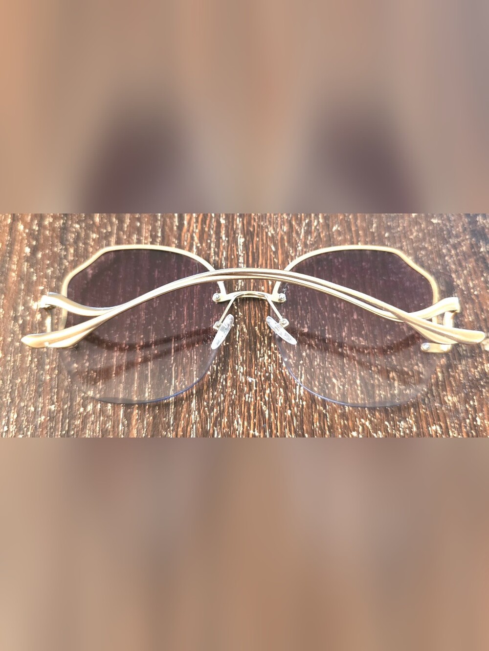 Vintage 70's Rimless Pink Gradient Sunglasses with Gold Bridge - Picture 2 of 7